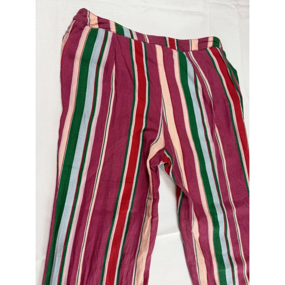 Free People Striped Wide Leg High Rise Pants Pink Green Multi OB1458351 Size 6